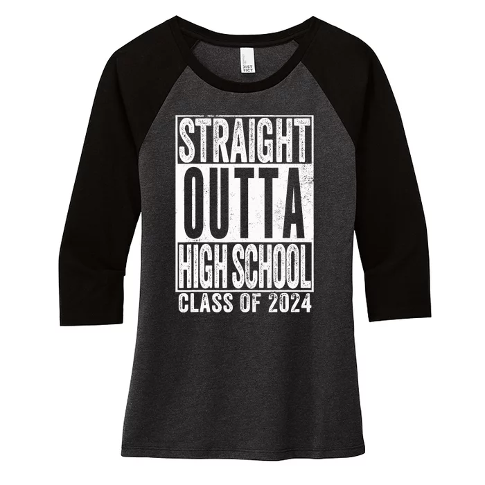 Straight Outta High School Graduation Class Of 2024 Grad Women's Tri-Blend 3/4-Sleeve Raglan Shirt