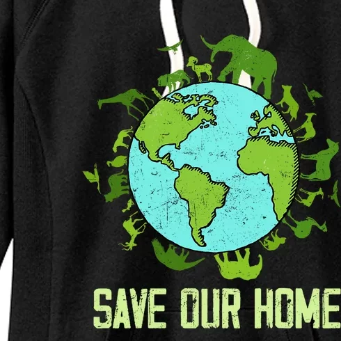 Save Our Home Animals Wildlife Conservation Earth Day 2024 Women's Fleece Hoodie