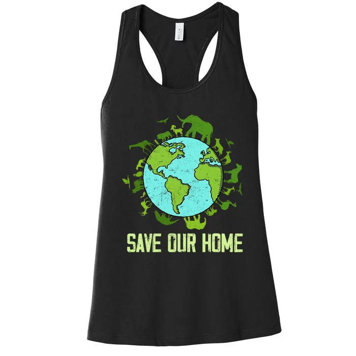 Save Our Home Animals Wildlife Conservation Earth Day 2024 Women's Racerback Tank