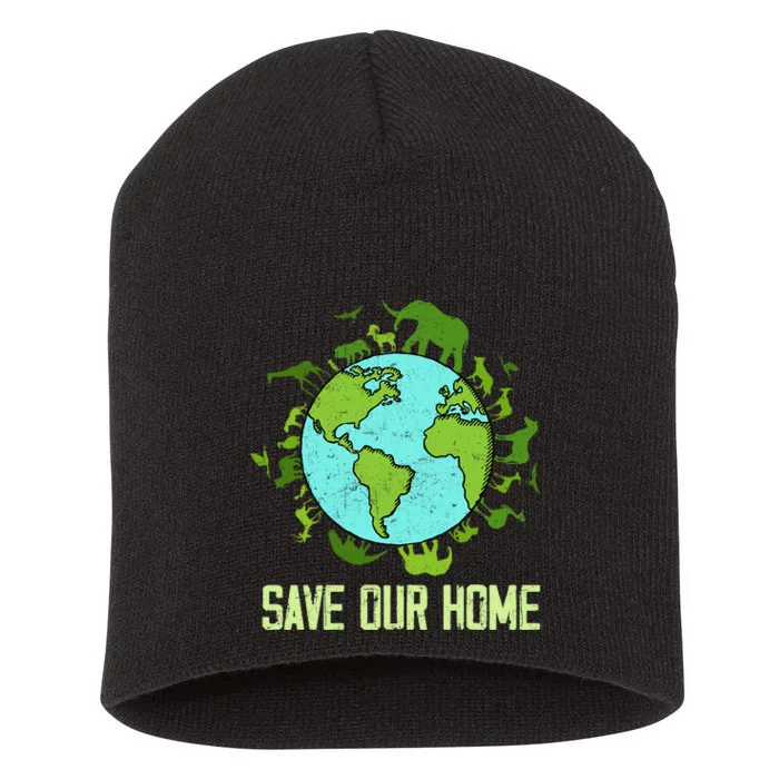 Save Our Home Animals Wildlife Conservation Earth Day 2024 Short Acrylic Beanie