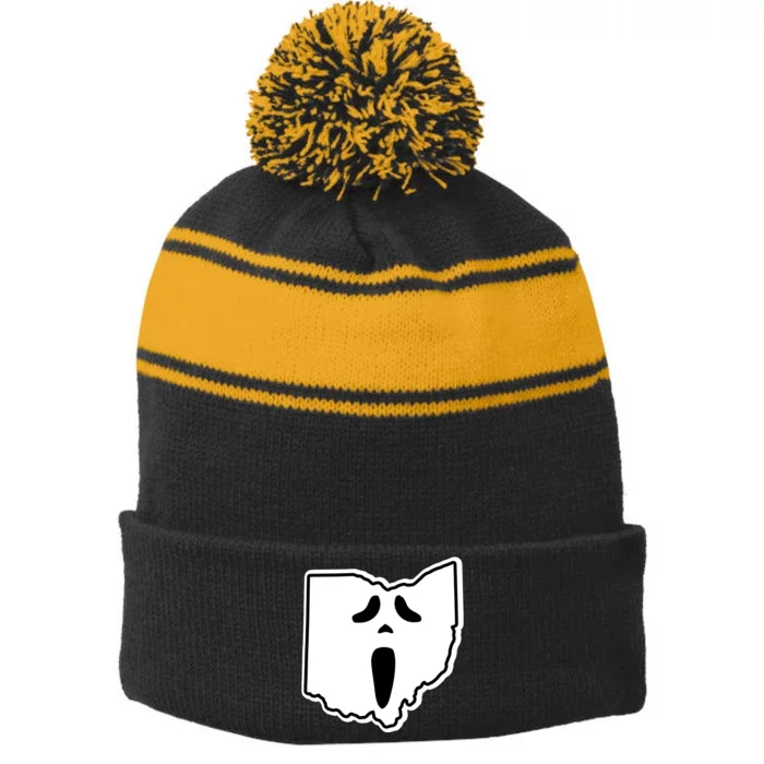 Scream Ohio Halloween Stripe Pom Pom Beanie