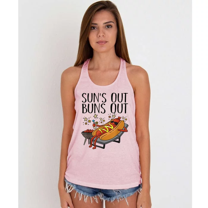 Suns Out Hot Dog Buns Out Funny Sausage Bbq Food Lover Gift Women's Knotted Racerback Tank