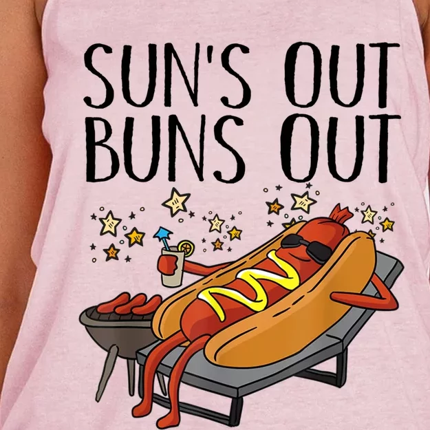 Suns Out Hot Dog Buns Out Funny Sausage Bbq Food Lover Gift Women's Knotted Racerback Tank