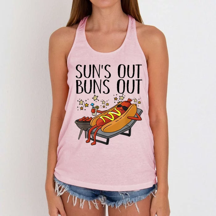 Suns Out Hot Dog Buns Out Funny Sausage Bbq Food Lover Gift Women's Knotted Racerback Tank