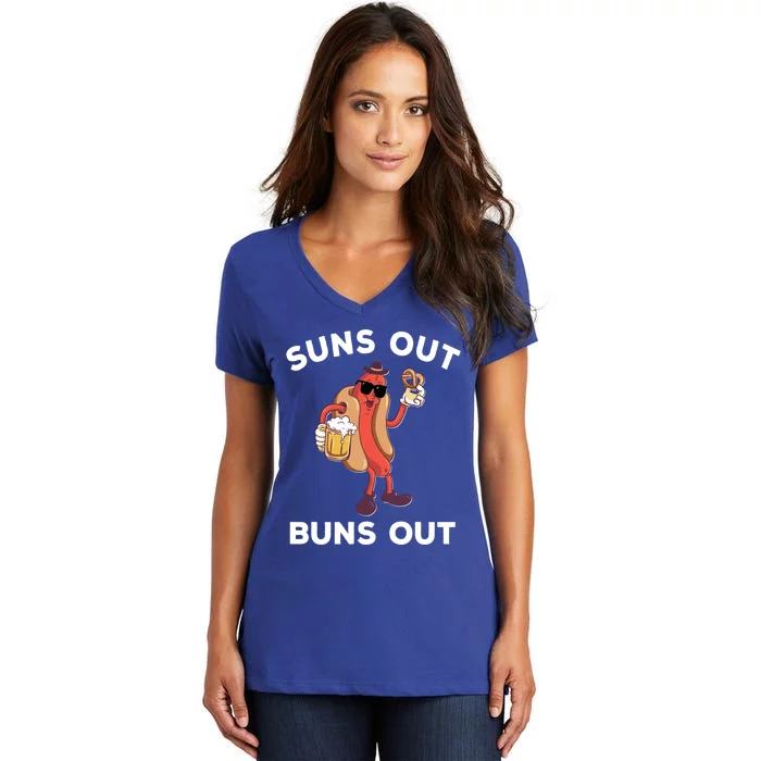 Suns Out Hot Dog Buns Out Funny Sausage Meaningful Gift Women's V-Neck T-Shirt