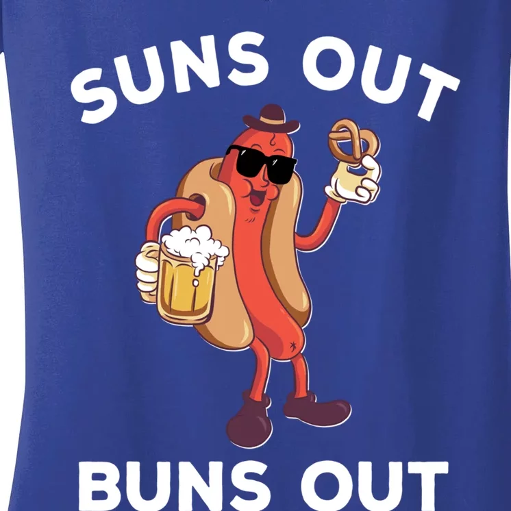 Suns Out Hot Dog Buns Out Funny Sausage Meaningful Gift Women's V-Neck T-Shirt