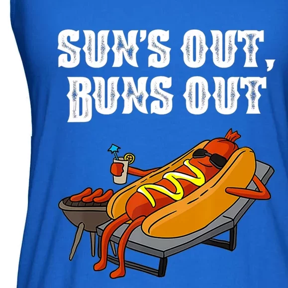 Suns Out Hotdog Buns Out Funny Sausage Bbq Fast Food Punny Gift Ladies Essential Flowy Tank