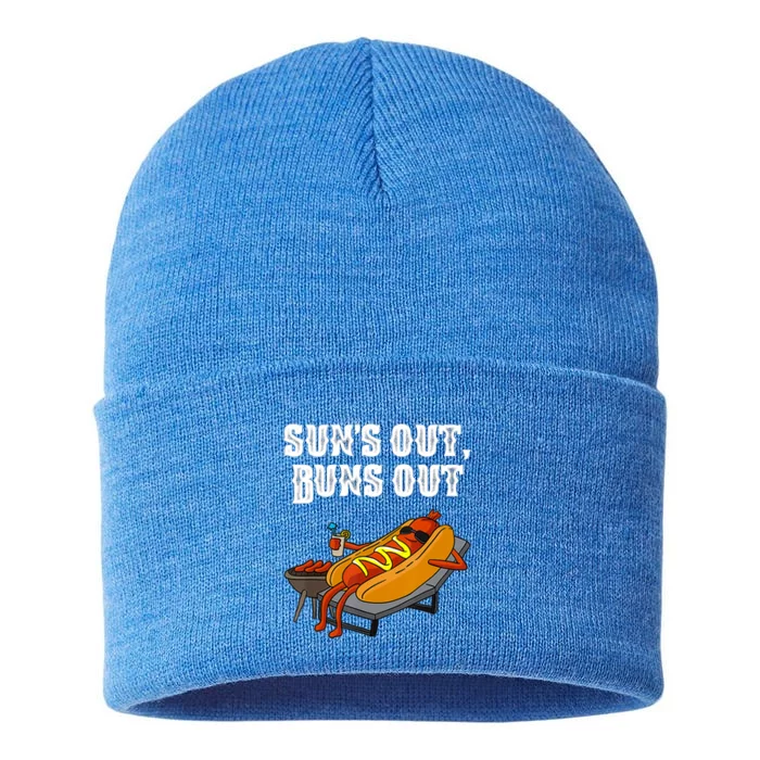 Suns Out Hotdog Buns Out Funny Sausage Bbq Fast Food Punny Gift Sustainable Knit Beanie