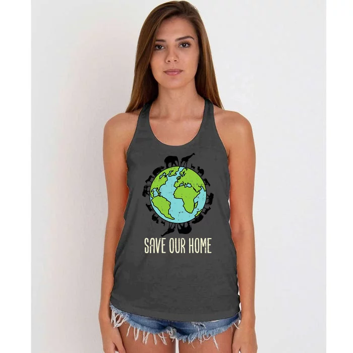 Save Our Home Animals Wildlife Conservation Earth Day Gift Women's Knotted Racerback Tank