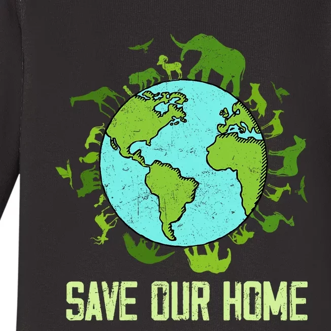 Save Our Home Animals Wildlife Conservation Earth Day 2024 Baby Long Sleeve Bodysuit