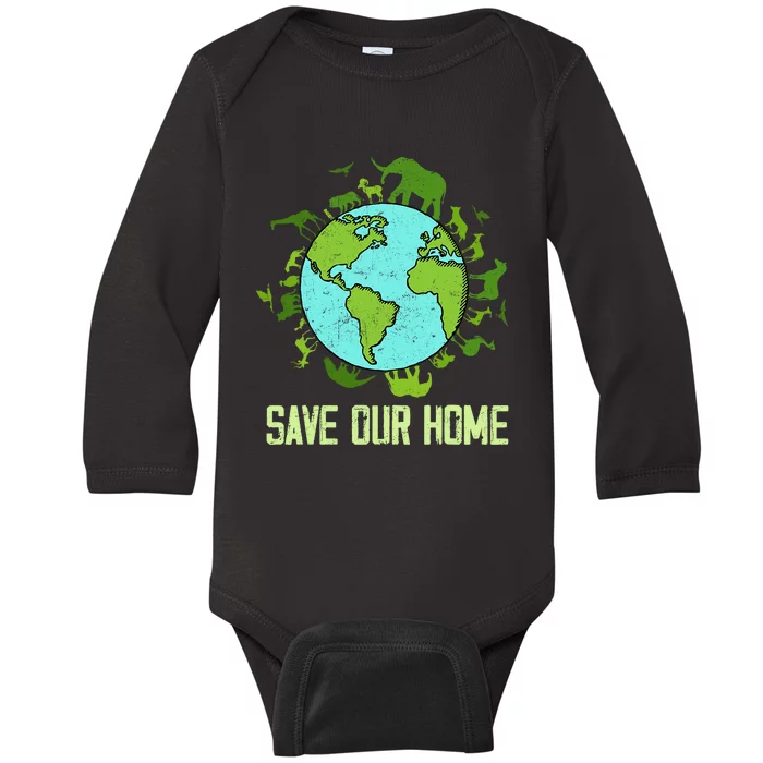 Save Our Home Animals Wildlife Conservation Earth Day 2024 Baby Long Sleeve Bodysuit