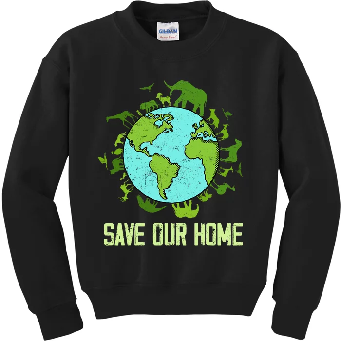 Save Our Home Animals Wildlife Conservation Earth Day 2024 Kids Sweatshirt