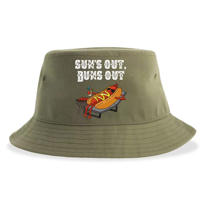 Suns Out Hot Dog Buns Out Funny Sausage BBQ Food Lover Gift Sustainable Bucket Hat