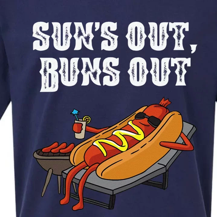 Suns Out Hot Dog Buns Out Funny Sausage BBQ Food Lover Gift Sueded Cloud Jersey T-Shirt