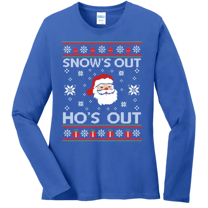 Snows Out Ho Ho Hos Style Christmas Santa Funny Gift Ladies Long Sleeve Shirt