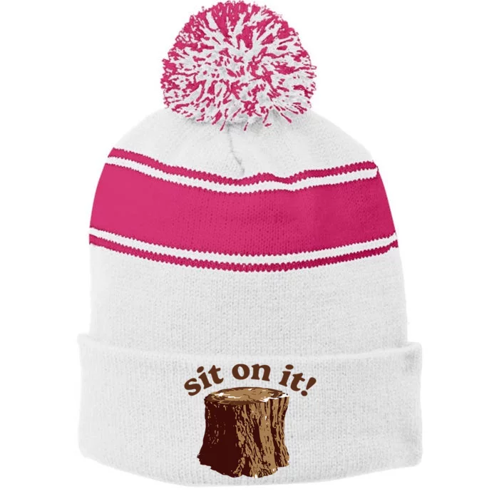 Sit On It Stripe Pom Pom Beanie