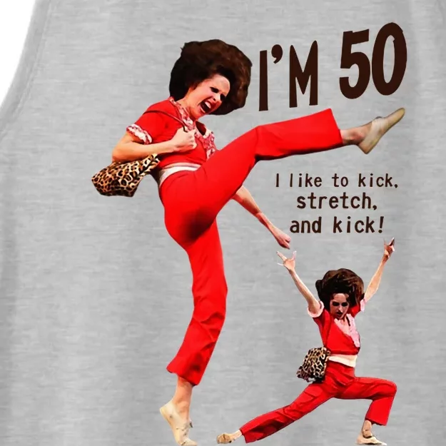 Sally OMalley IM 50 I Like To Kick Streth And Kick Ladies Tri-Blend Wicking Tank