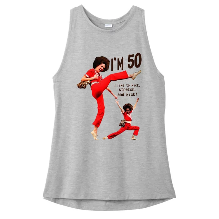 Sally OMalley IM 50 I Like To Kick Streth And Kick Ladies Tri-Blend Wicking Tank