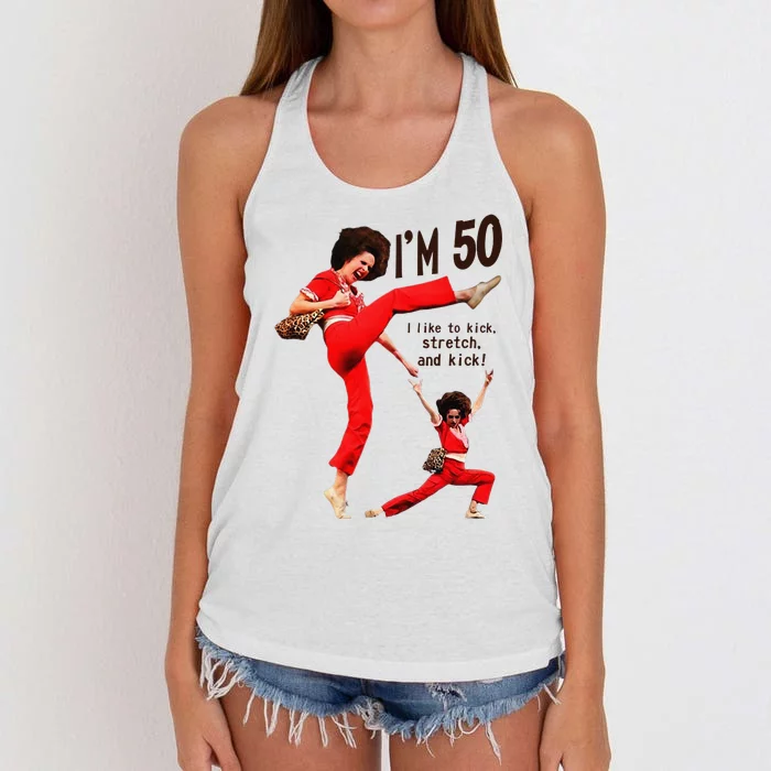 Sally OMalley IM 50 I Like To Kick Streth And Kick Women's Knotted Racerback Tank