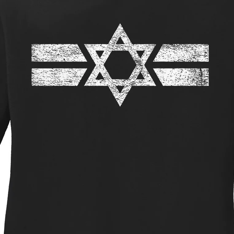 State Of Israel National Flag Of Zion Star Of David Roundel Ladies Long Sleeve Shirt