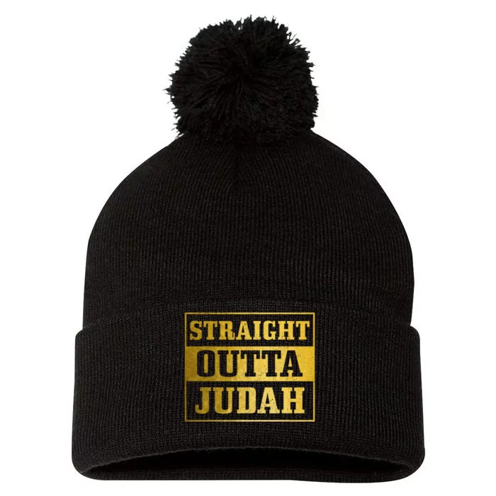 Straight Outta Judah Hebrew Israelite Clothing Jewish Israel Pom Pom 12in Knit Beanie