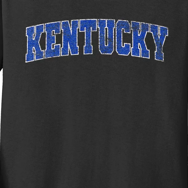 State Of Kentucky Pride Varsity Style Distressed Design Kids Long Sleeve Shirt