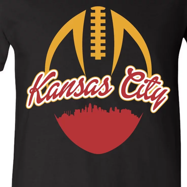 Silhouette Of Kansas City KC Football Fan V-Neck T-Shirt