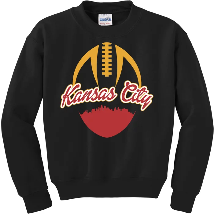 Silhouette Of Kansas City KC Football Fan Kids Sweatshirt