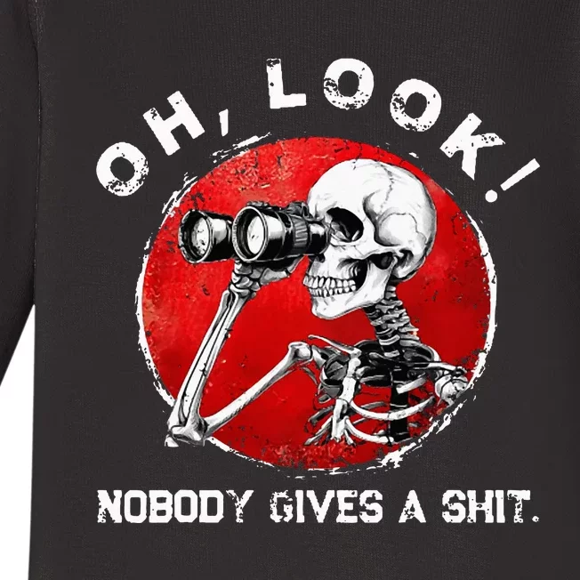 Skeleton Oh Look Nobody Gives A Shit Baby Long Sleeve Bodysuit