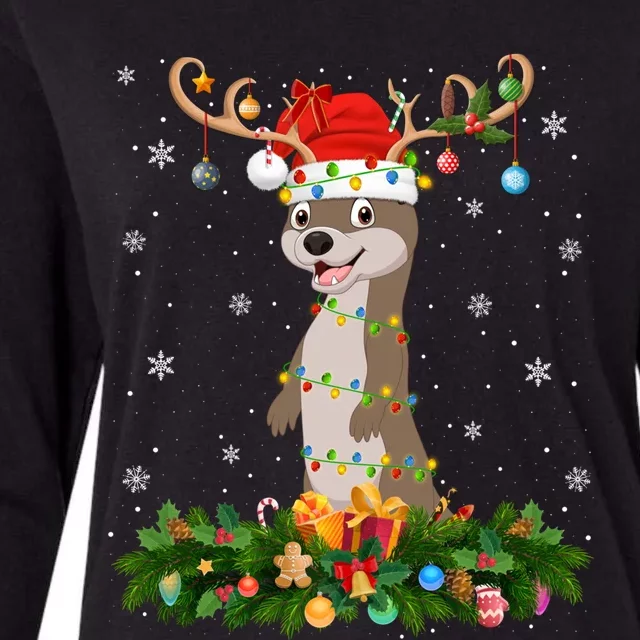 Sea Otter Lover Reindeer Santa Hat Sea Otter Christmas Cool Gift Womens Cotton Relaxed Long Sleeve T-Shirt