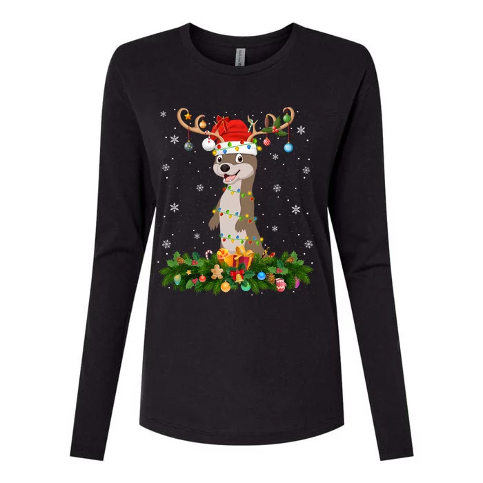 Sea Otter Lover Reindeer Santa Hat Sea Otter Christmas Cool Gift Womens Cotton Relaxed Long Sleeve T-Shirt