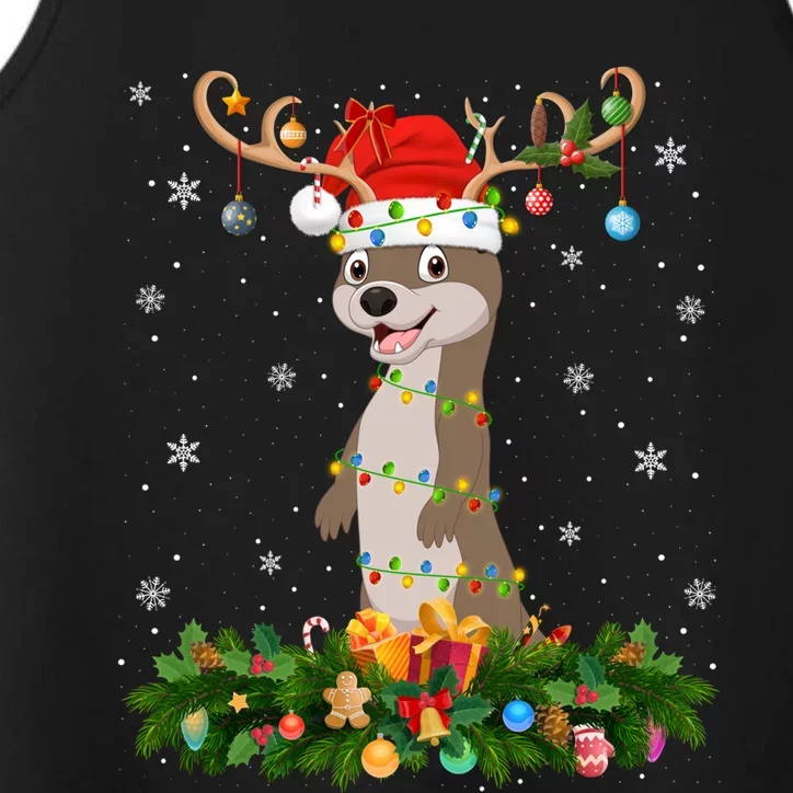 Sea Otter Lover Reindeer Santa Hat Sea Otter Christmas Cool Gift Performance Tank