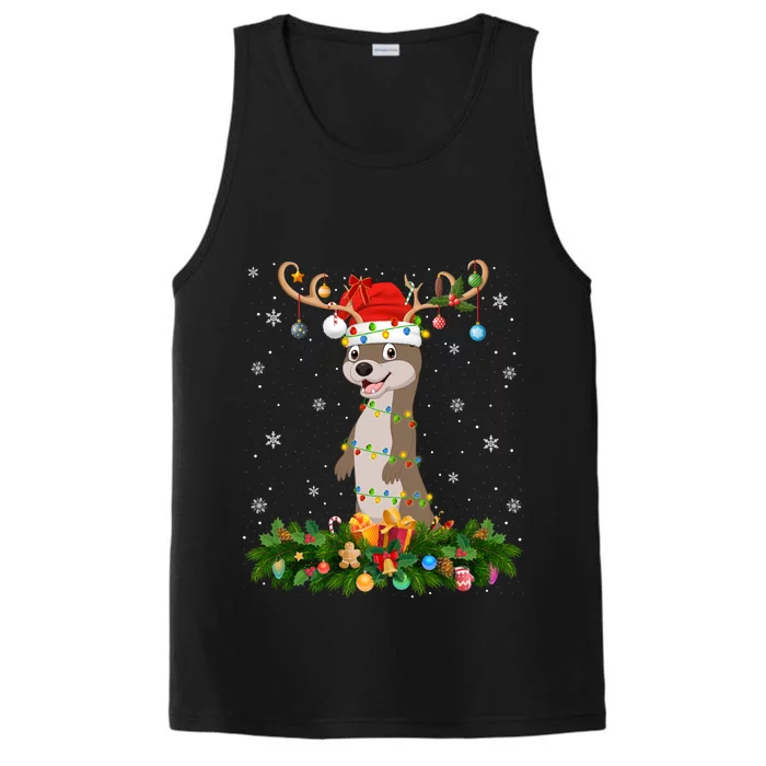 Sea Otter Lover Reindeer Santa Hat Sea Otter Christmas Cool Gift Performance Tank