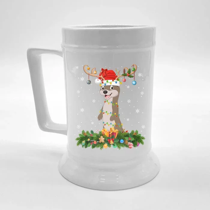 Sea Otter Lover Reindeer Santa Hat Sea Otter Christmas Cool Gift Front & Back Beer Stein