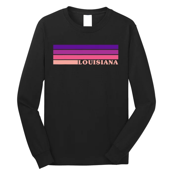 State Of Louisiana Colorful 70s Style Retro Stripes Long Sleeve Shirt