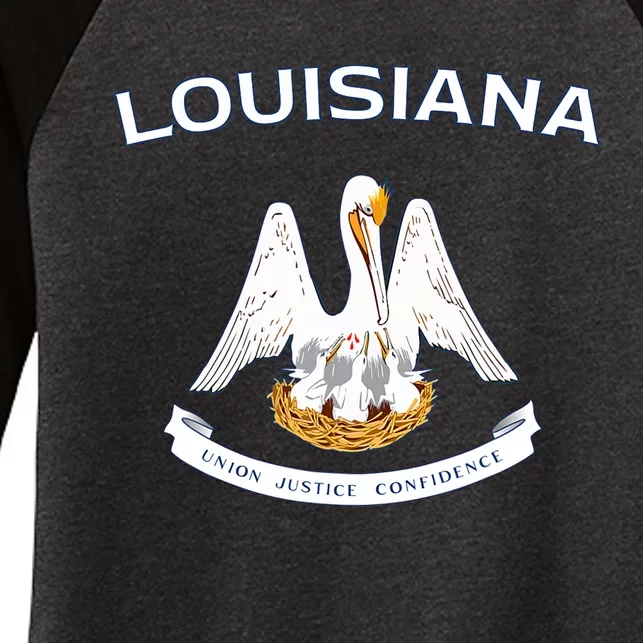 State Of Louisiana Flag Pelican La New Orleans Baton Rouge Women's Tri-Blend 3/4-Sleeve Raglan Shirt