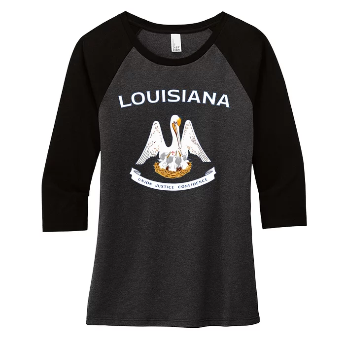 State Of Louisiana Flag Pelican La New Orleans Baton Rouge Women's Tri-Blend 3/4-Sleeve Raglan Shirt