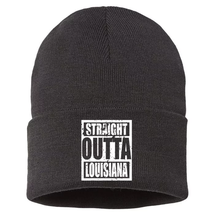 Straight Outta Louisiana Louisiana Funny Idea Sustainable Knit Beanie