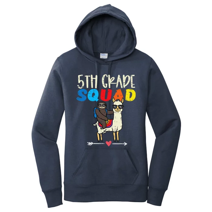 Sloth On Llama 5th Grade Squad Fifth First Day Of School Women's Pullover Hoodie