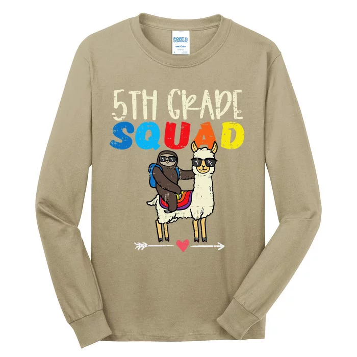 Sloth On Llama 5th Grade Squad Fifth First Day Of School Tall Long Sleeve T-Shirt