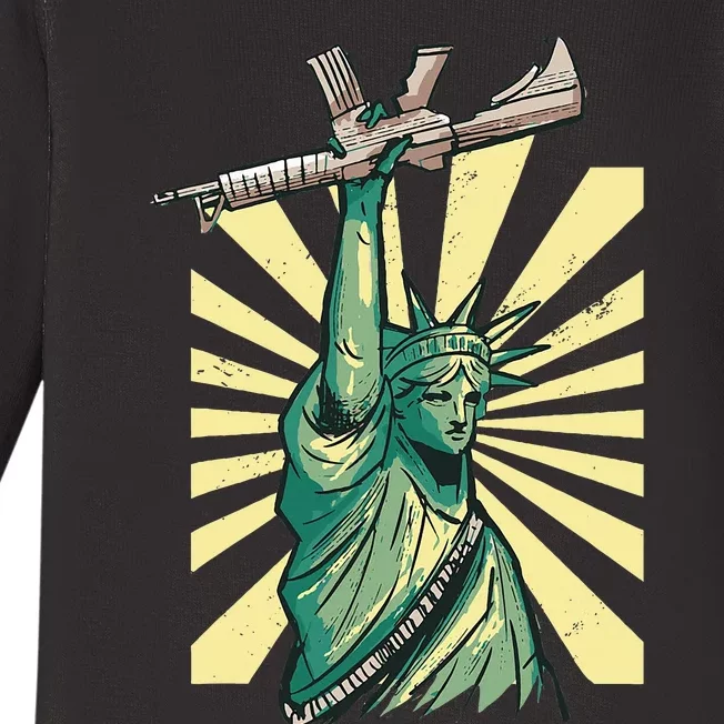 Statue Of Liberty Ar 15 Gun Loving American Baby Long Sleeve Bodysuit