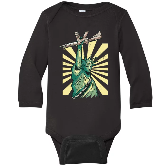 Statue Of Liberty Ar 15 Gun Loving American Baby Long Sleeve Bodysuit