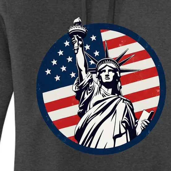 Statue Of Liberty With American Flag Fourth Of July Women's Pullover Hoodie