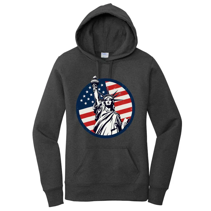 Statue Of Liberty With American Flag Fourth Of July Women's Pullover Hoodie