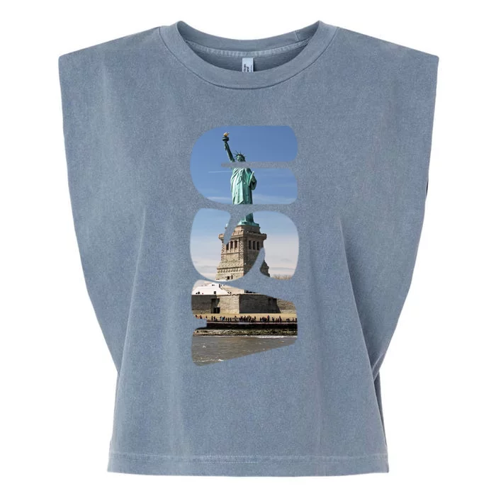 Statue Of Liberty Photograph Usa Letters Design Gift Garment-Dyed Women's Muscle Tee