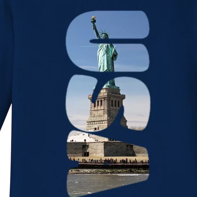 Statue Of Liberty Photograph Usa Letters Design Gift Baby Long Sleeve Bodysuit