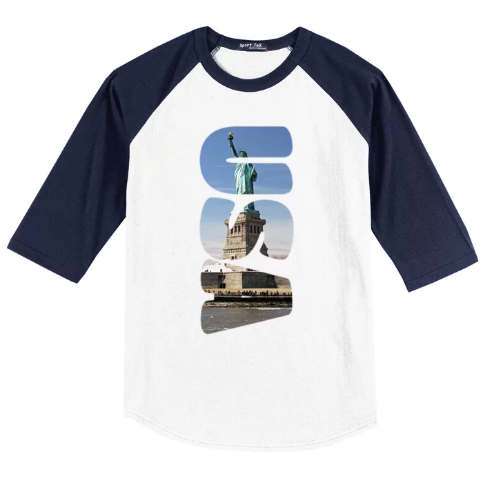 Statue Of Liberty Photograph Usa Letters Design Gift Baseball Sleeve Shirt