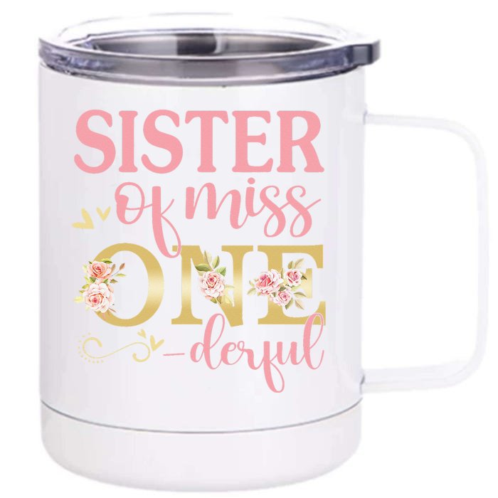 Sister of Little Miss Onederful 1st Birthday Family Matching Front & Back 12oz Stainless Steel Tumbler Cup