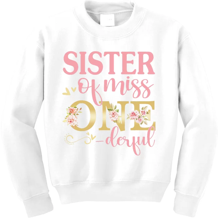 Sister of Little Miss Onederful 1st Birthday Family Matching Kids Sweatshirt