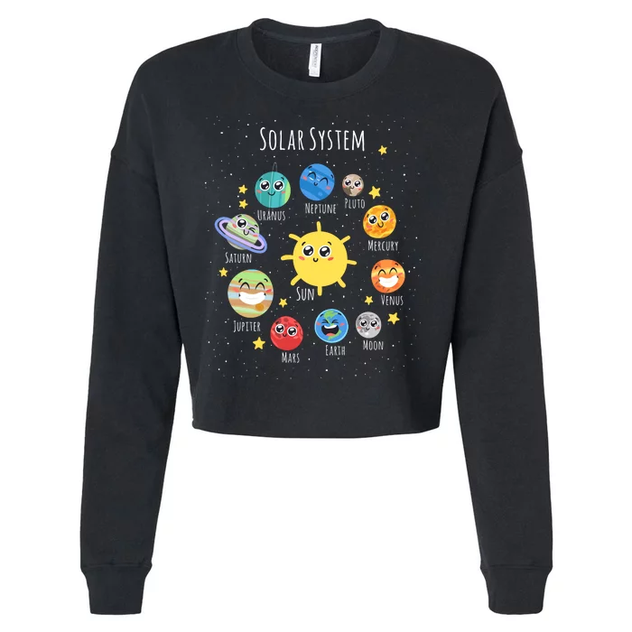 Solar System Children's Illustration Cropped Pullover Crew